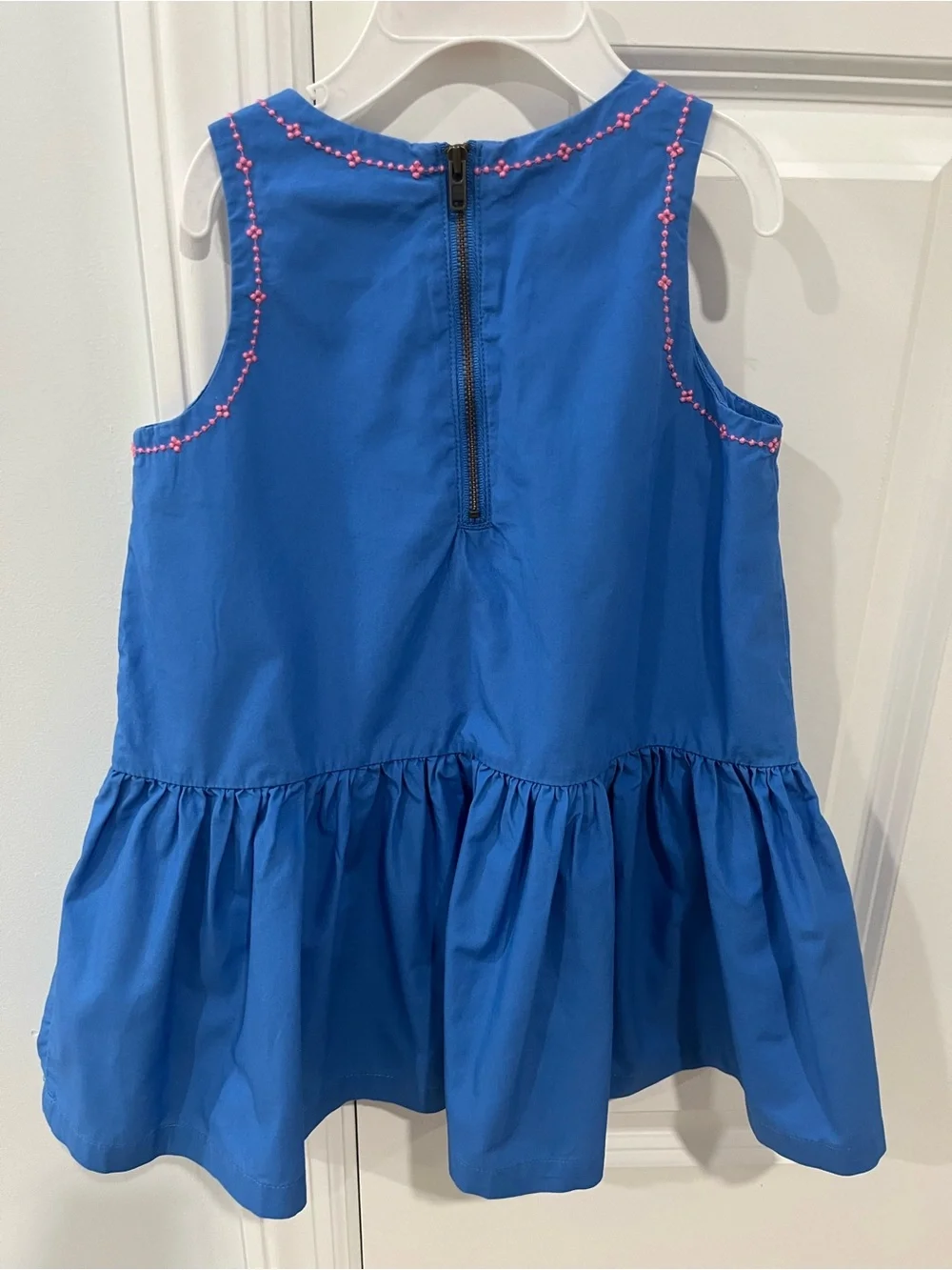 Hanna Anderson Play Blue Cotton Dress with Pink Embroidery